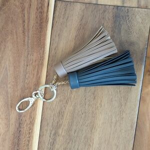 Gray and Brown Vegan Leather Tassel Key Chain